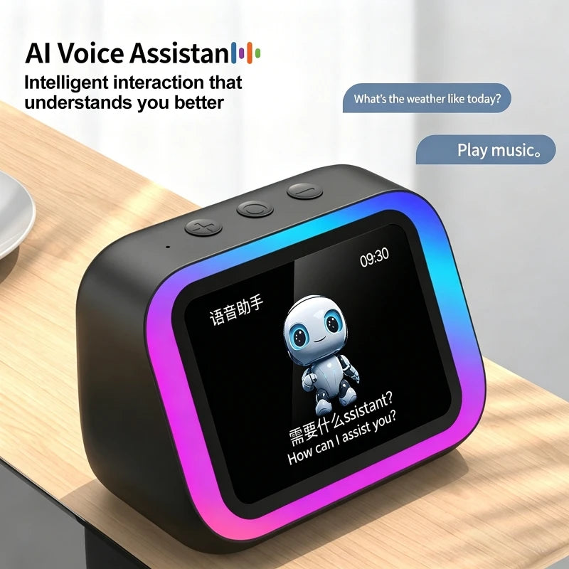 AI Voice Assistant Bluetooth Speaker With RGB Color Lighting Alarm Clock LED Screen Weather Clock Display Electronic Speaker