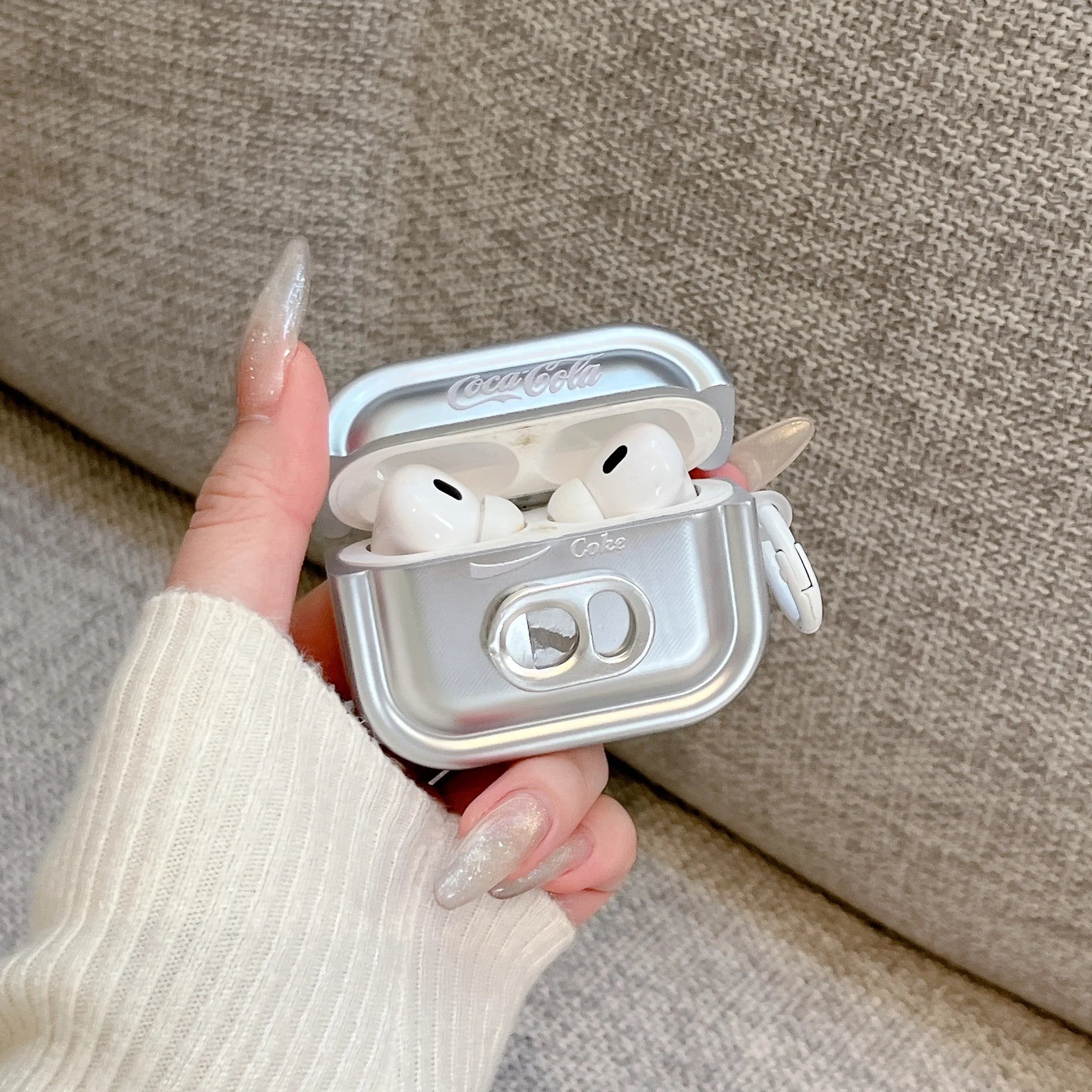 3D Pull tab Electroplate Earphone Case For Airpods Pro 3 Protective Cover For Apple Airpods Pro 3 Case Silver TPU With Chain