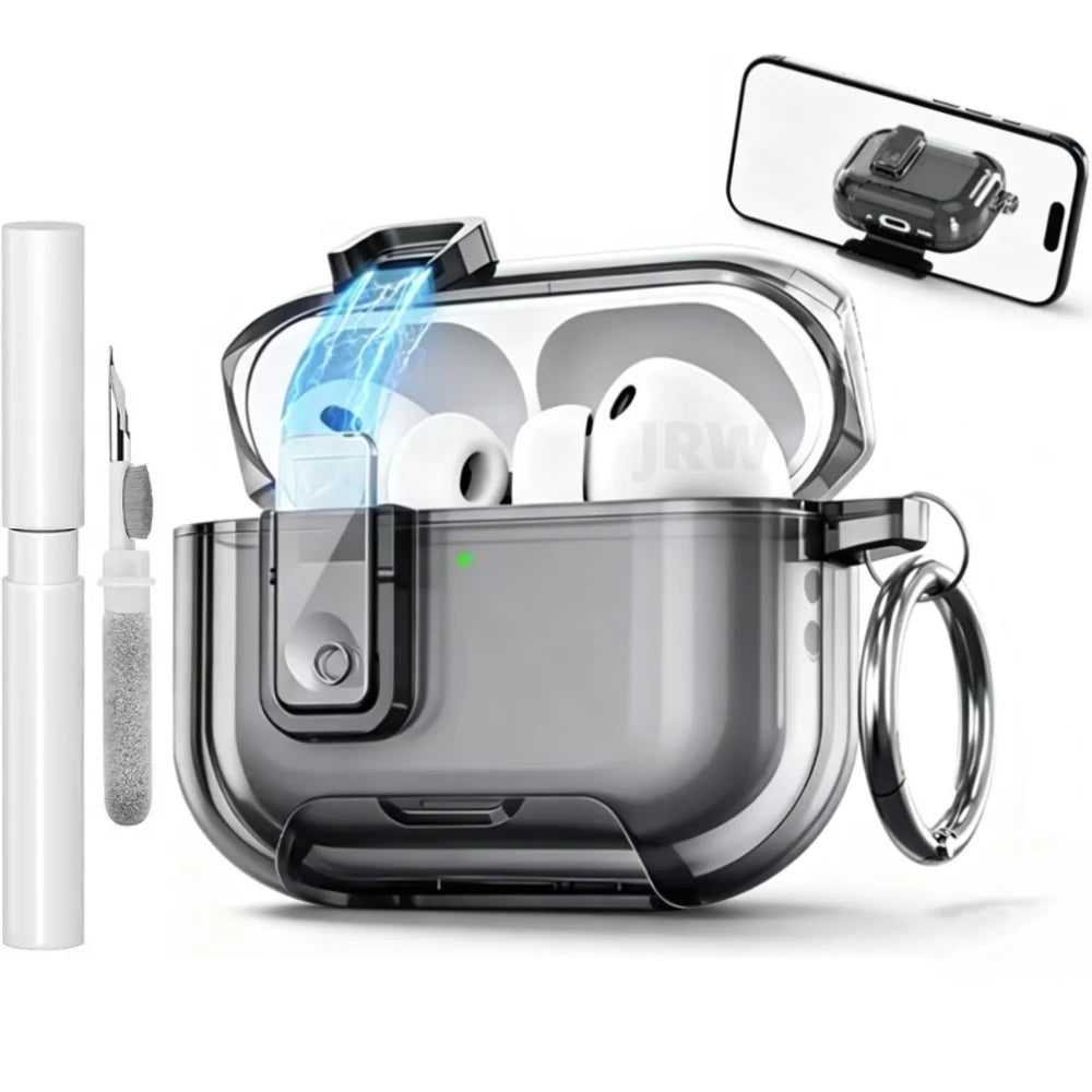 Case for AirPods Pro 3/Pro2/Pro/4 Safety Lock Phone Stand Design Auto-Open Lid Case Cover with Keychain for AirPods 4/Pro 3/Pro