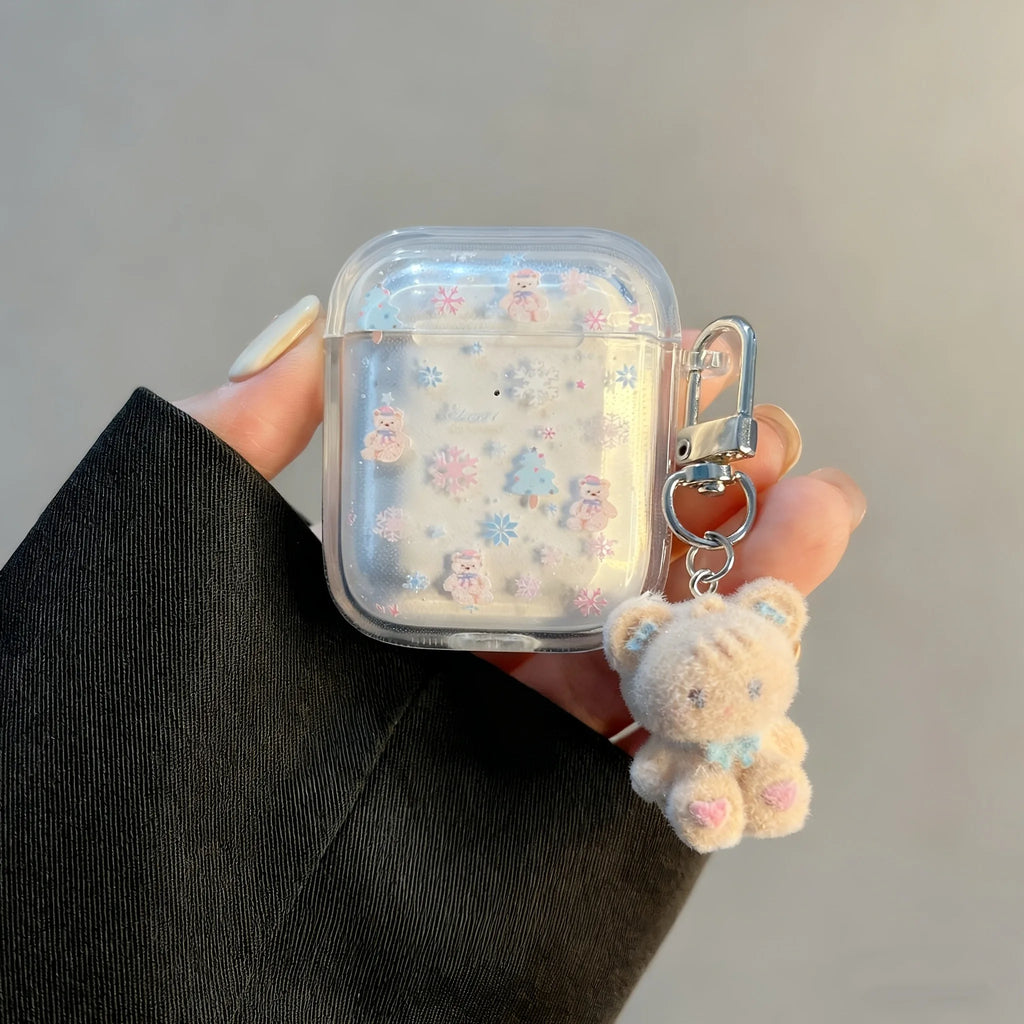 Cute Cartoon Snowflake Bear Earphone Case for AirPods Pro3/Pro2/Pro Headphone Cover For AirPods 4/3/2/1 TPU Soft Protective Case