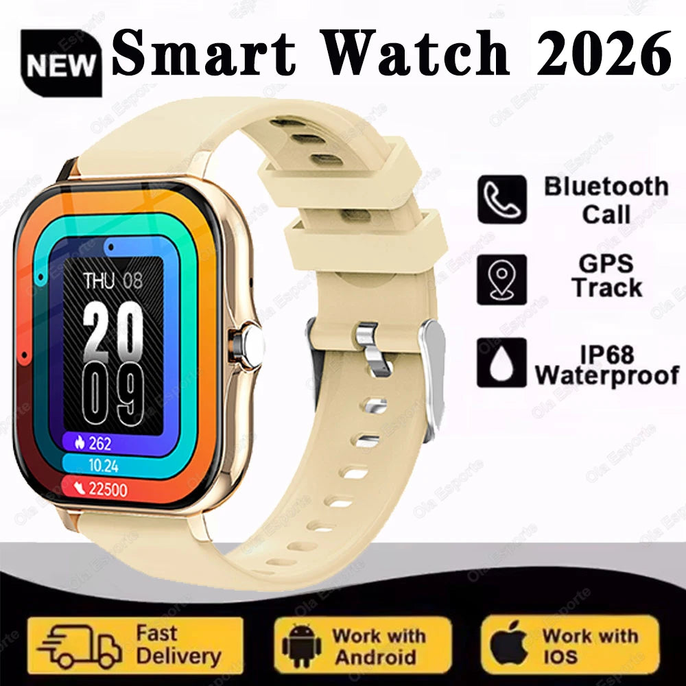 2026 New Smart Watch Men Android Phone Bluetooth Call Blood Oxygen/Pressure Monitoring Sports Waterproof Women Smart Watch HW12