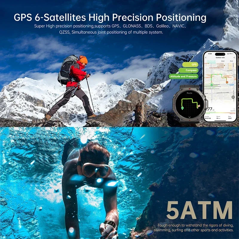 2026 Military Smart Watch with GPS 10ATM Waterproof AMOLED Screen, 6-Frequency Satellite Navigation Outdoor Sports Fitness Watch
