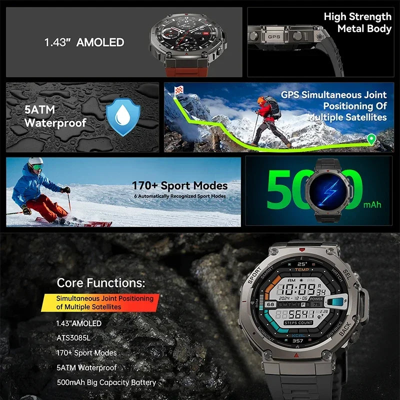 2026 Military Smart Watch with GPS 10ATM Waterproof AMOLED Screen, 6-Frequency Satellite Navigation Outdoor Sports Fitness Watch