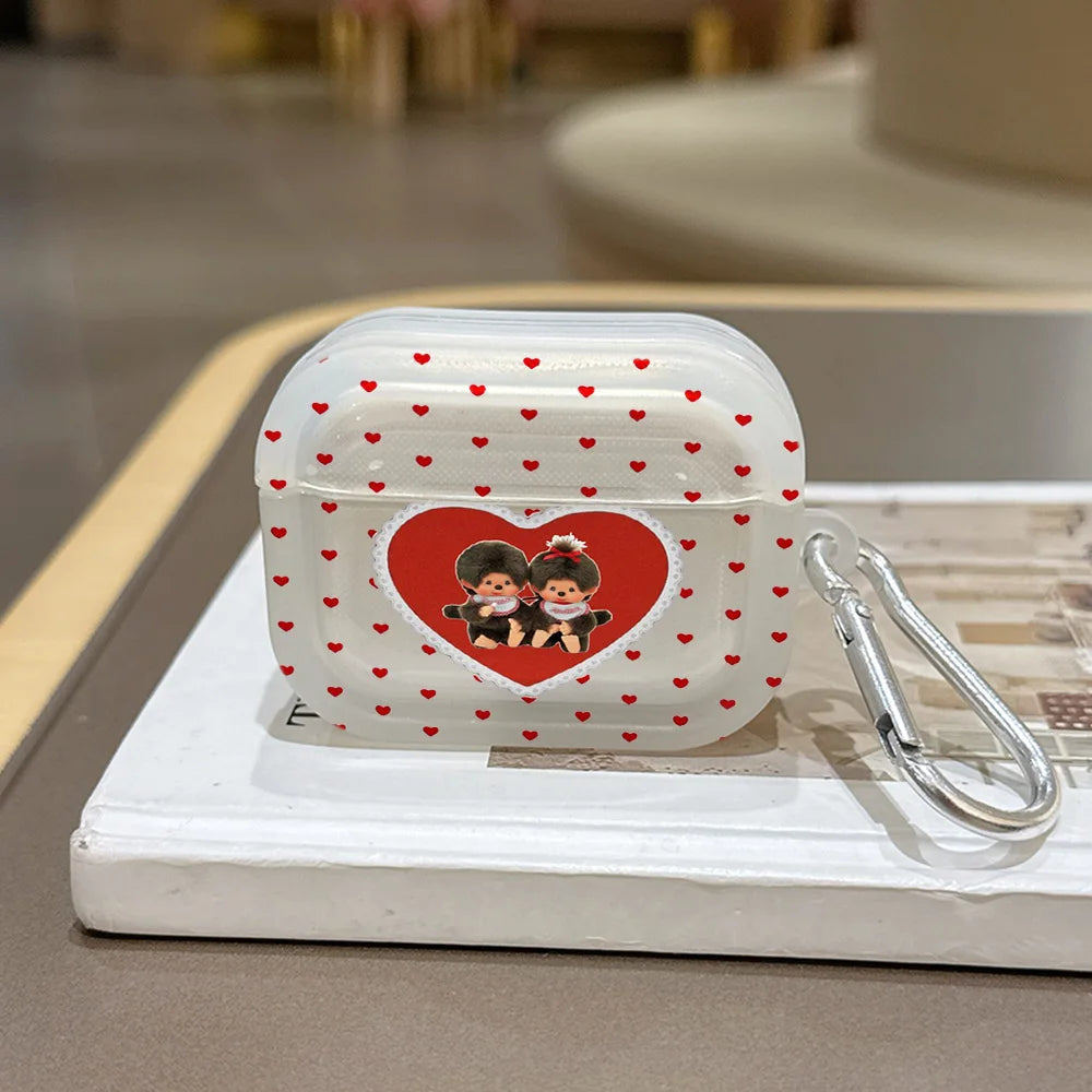 Red polka dot M-Monchhichi Translucent Silicone Case for Airpods 4 3 Pro 2 1 Wireless earphone Headphone Pro2 Protective Covers