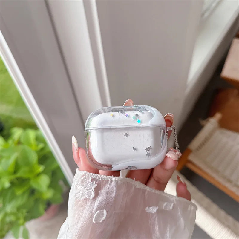 Dynamic Liquid Earphone Case for AirPods Pro Cover Para El Airpod 4 3 2 Luxury Protective Hard Headphone Brilliant Stars Fundas