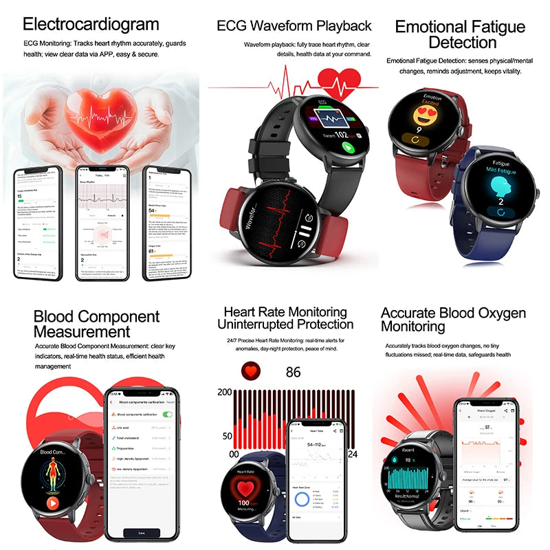 2026 Smart Watch AMOLED Display ECG PPG HRV Health Tracking Bluetooth Calling Temperature Monitor Waterproof Fitness Tracker iOS