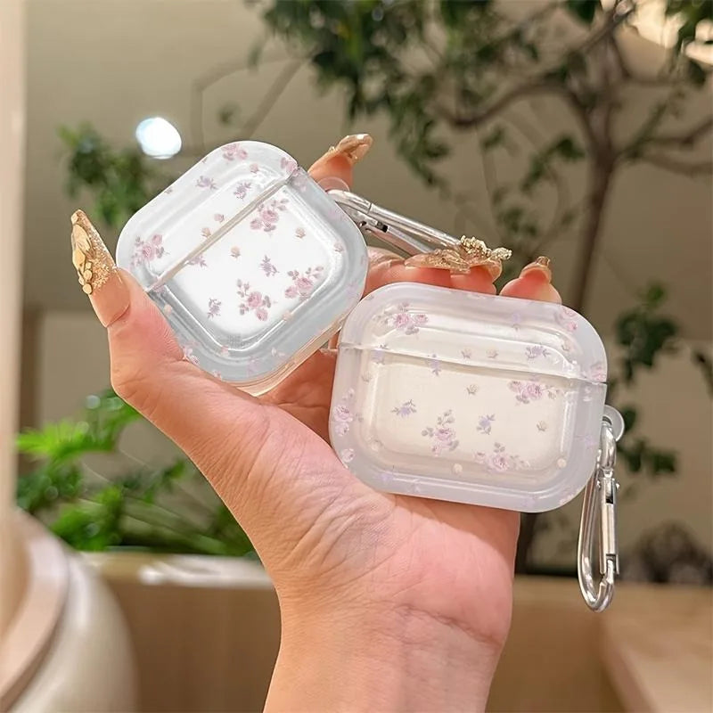 Elegant Ditsy Floral Earphone Case for AirPods 1/2/3/4 Earbuds Cover For AirPods Pro 2/Pro 3/Pro Protective Shell With Carabiner