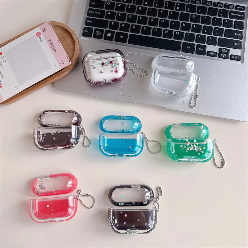 Dynamic Liquid Earphone Case for AirPods Pro Cover Para El Airpod 4 3 2 Luxury Protective Hard Headphone Brilliant Stars Fundas