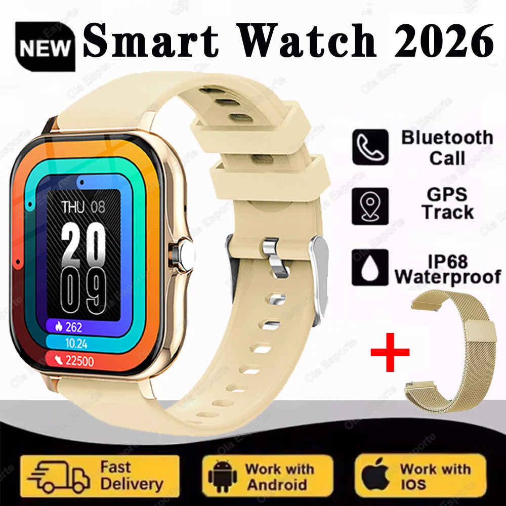 2026 New Smart Watch Men Android Phone Bluetooth Call Blood Oxygen/Pressure Monitoring Sports Waterproof Women Smart Watch HW12