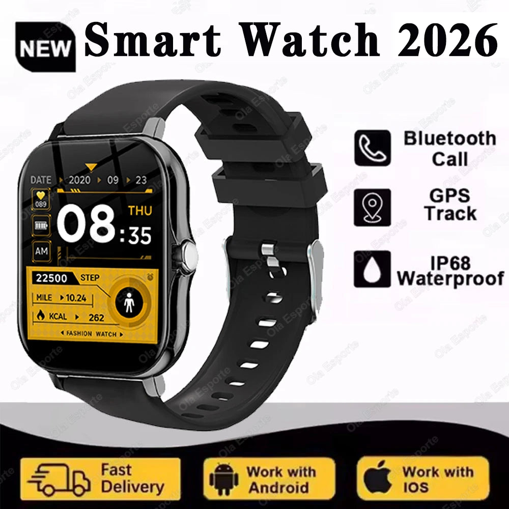 2026 New Smart Watch Men Android Phone Bluetooth Call Blood Oxygen/Pressure Monitoring Sports Waterproof Women Smart Watch HW12