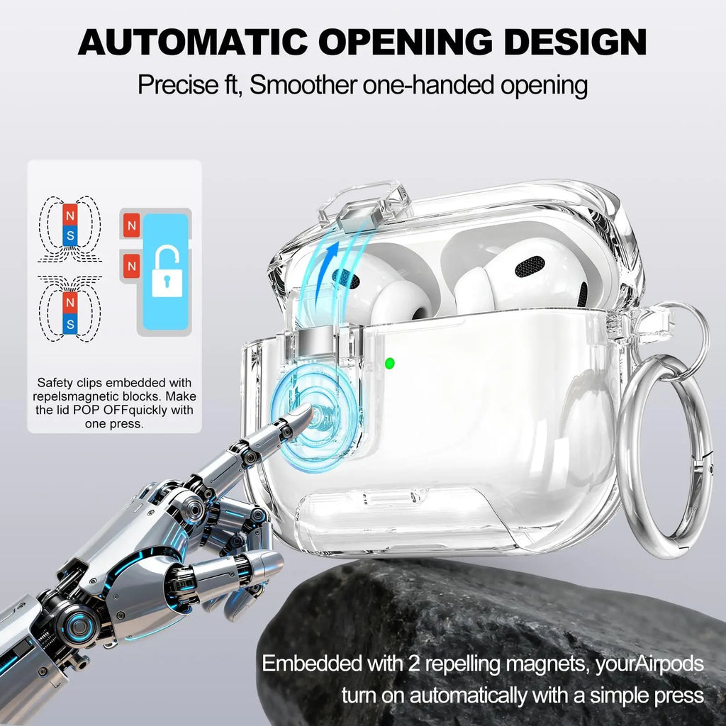 Case for AirPods Pro 3/Pro2/Pro/4 Safety Lock Phone Stand Design Auto-Open Lid Case Cover with Keychain for AirPods 4/Pro 3/Pro