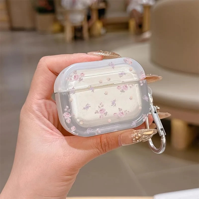 Elegant Ditsy Floral Earphone Case for AirPods 1/2/3/4 Earbuds Cover For AirPods Pro 2/Pro 3/Pro Protective Shell With Carabiner