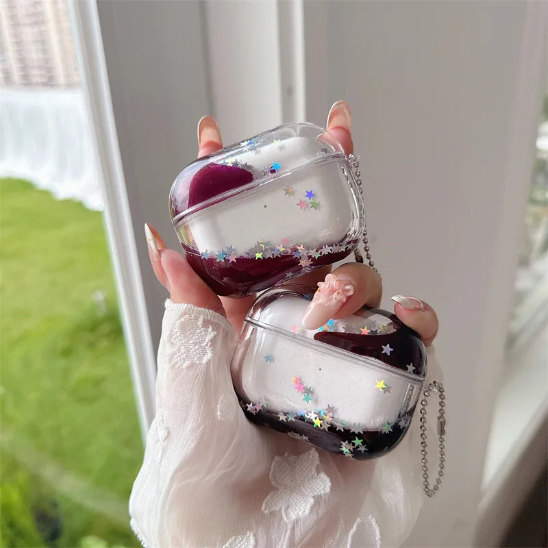 Dynamic Liquid Earphone Case for AirPods Pro Cover Para El Airpod 4 3 2 Luxury Protective Hard Headphone Brilliant Stars Fundas