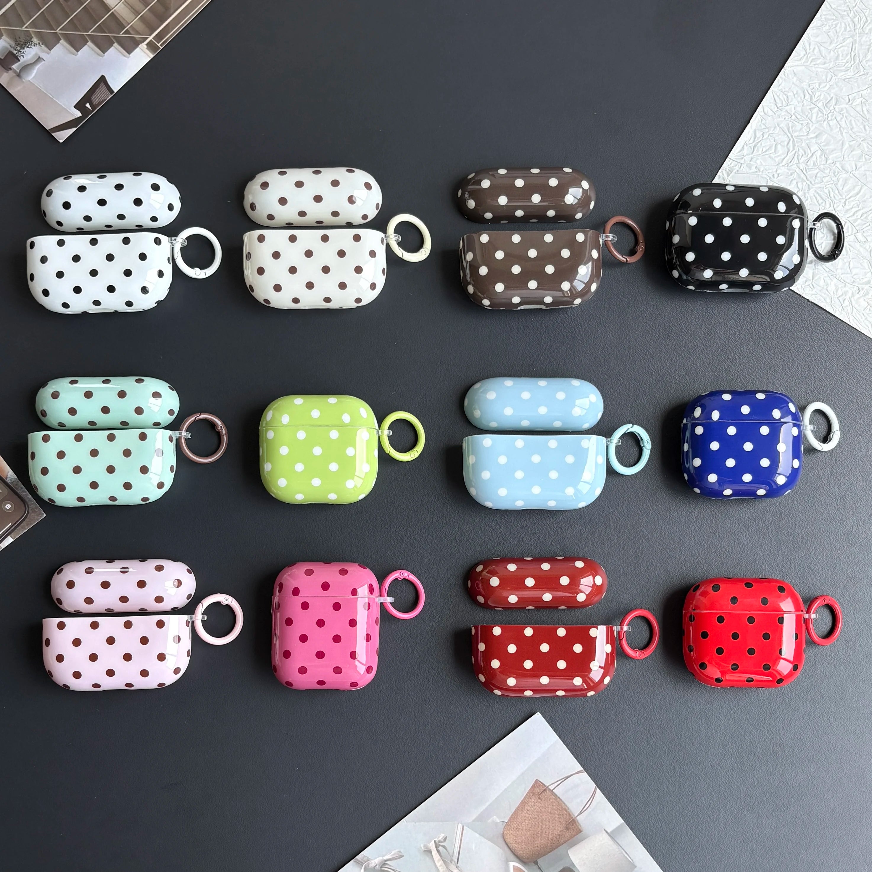 Simple Classic Polka Dot Pattern Twelve Colors Protective Earphone Case Cover Case For AirPods 1 2 3 4 Pro Pro2 Pro3 with Ring