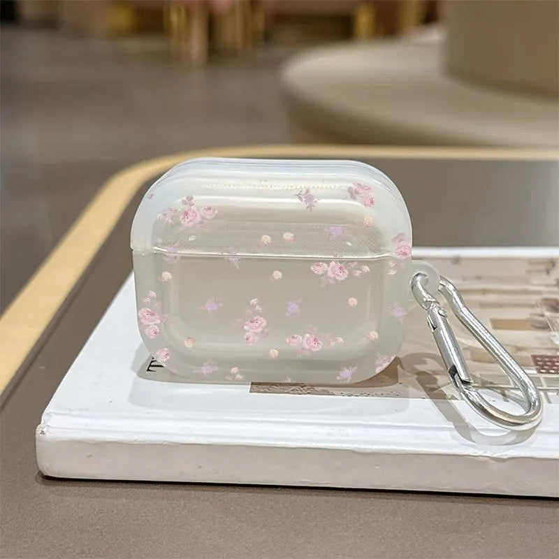 Elegant Ditsy Floral Earphone Case for AirPods 1/2/3/4 Earbuds Cover For AirPods Pro 2/Pro 3/Pro Protective Shell With Carabiner