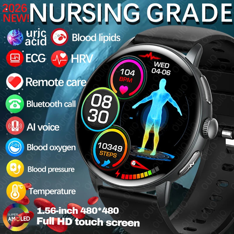 2026 Smart Watch AMOLED Display ECG PPG HRV Health Tracking Bluetooth Calling Temperature Monitor Waterproof Fitness Tracker iOS