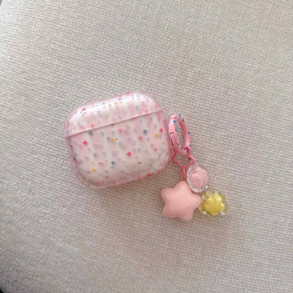 Pink colorful stars ins pendant imd earphone case wireless bluetooth charging box for apple airpods pro 3 2 2nd 4 1
