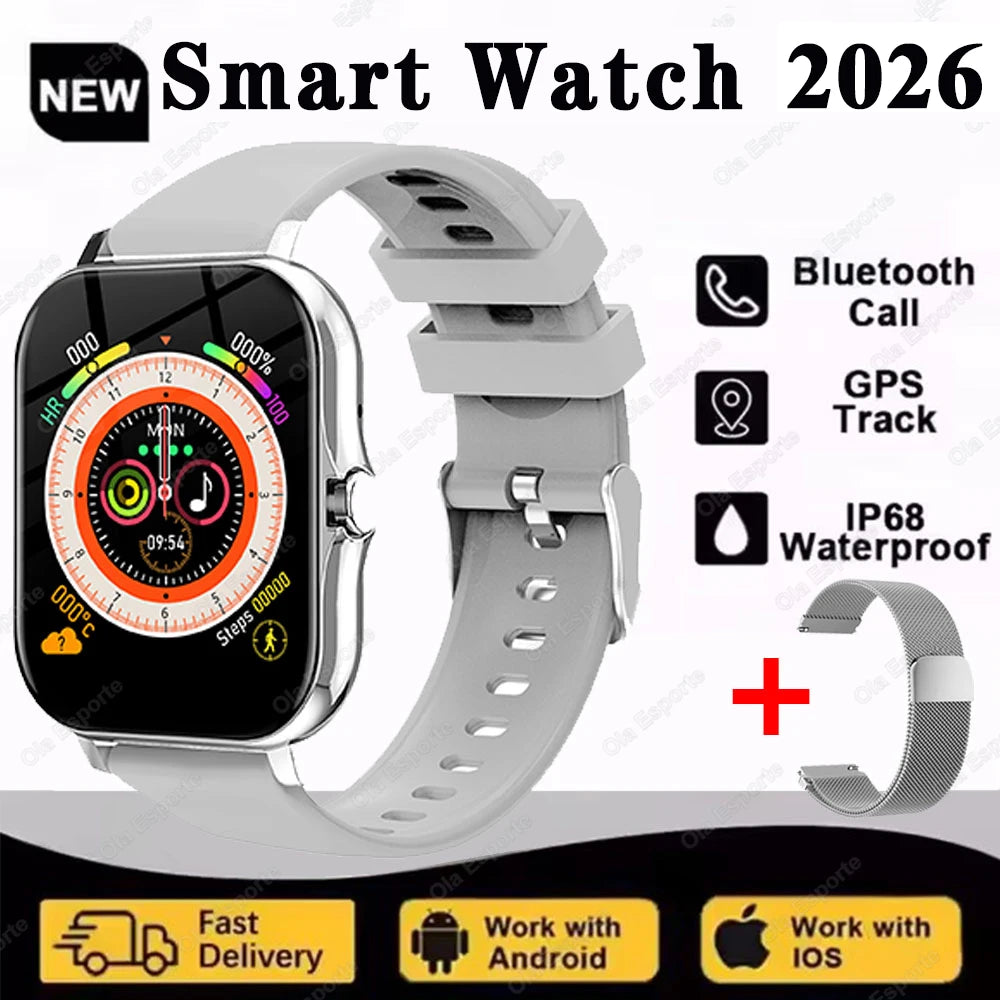 2026 New Smart Watch Men Android Phone Bluetooth Call Blood Oxygen/Pressure Monitoring Sports Waterproof Women Smart Watch HW12