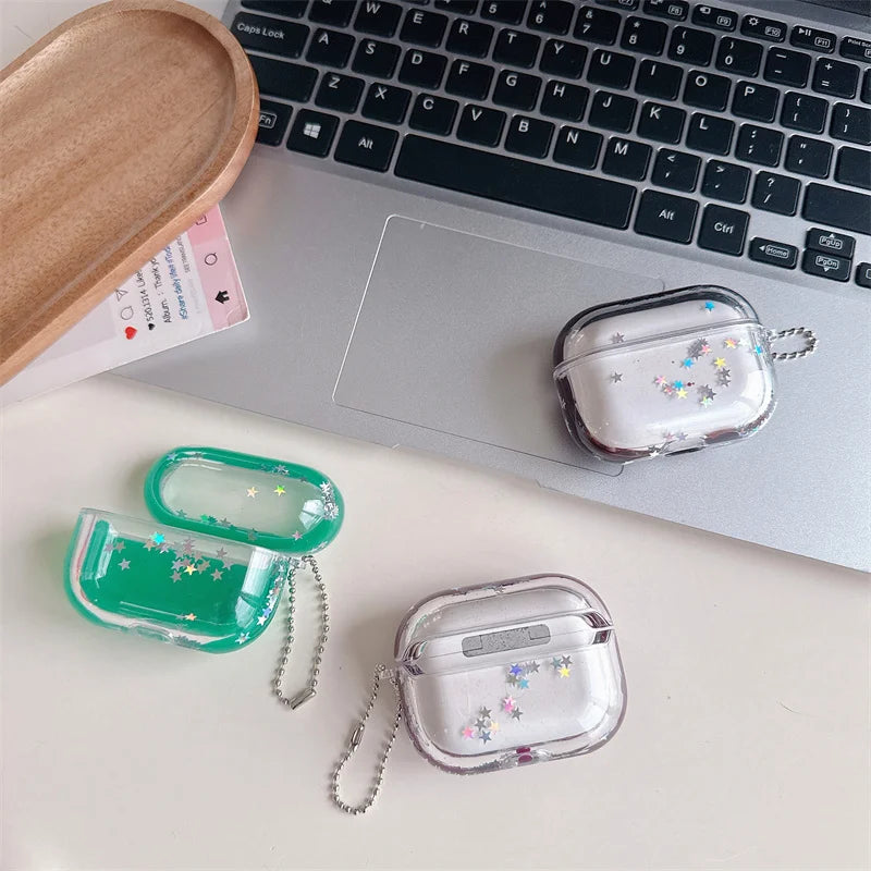 Dynamic Liquid Earphone Case for AirPods Pro Cover Para El Airpod 4 3 2 Luxury Protective Hard Headphone Brilliant Stars Fundas
