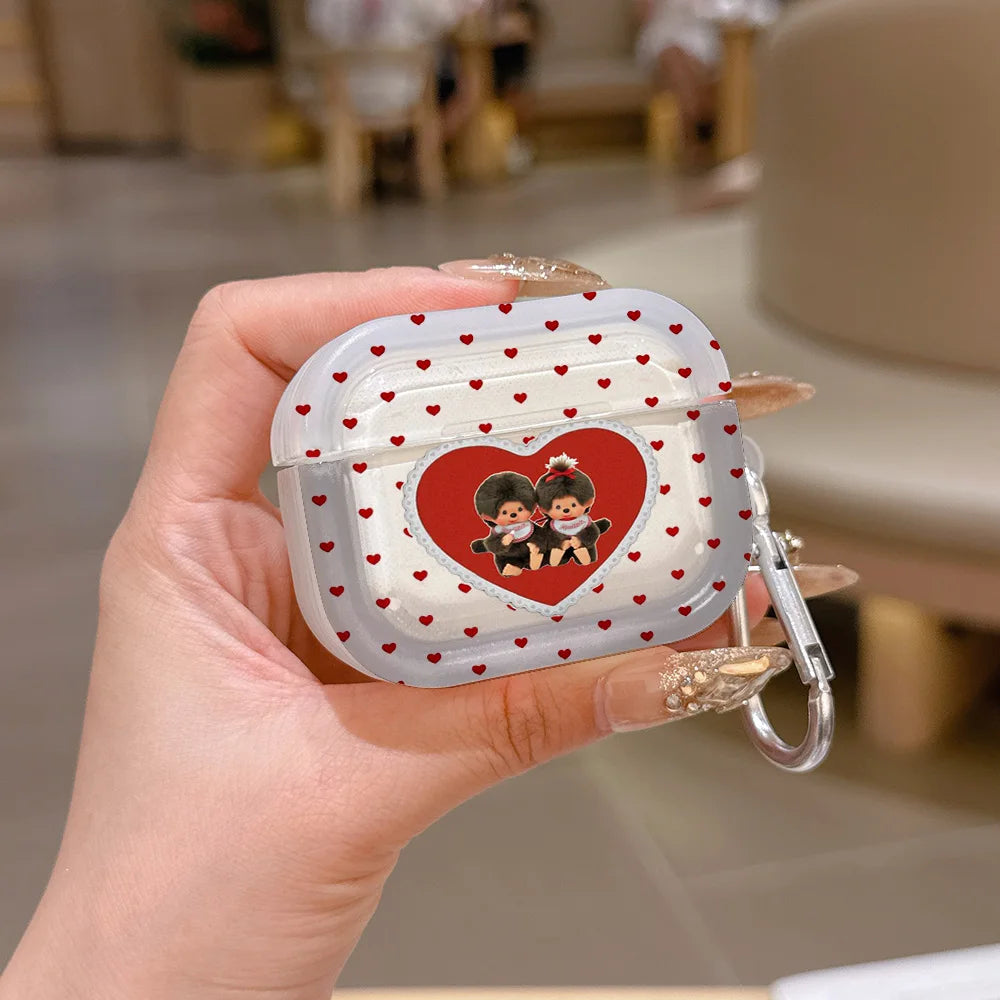 Red polka dot M-Monchhichi Translucent Silicone Case for Airpods 4 3 Pro 2 1 Wireless earphone Headphone Pro2 Protective Covers