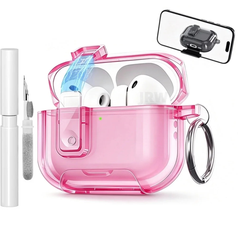 Case for AirPods Pro 3/Pro2/Pro/4 Safety Lock Phone Stand Design Auto-Open Lid Case Cover with Keychain for AirPods 4/Pro 3/Pro
