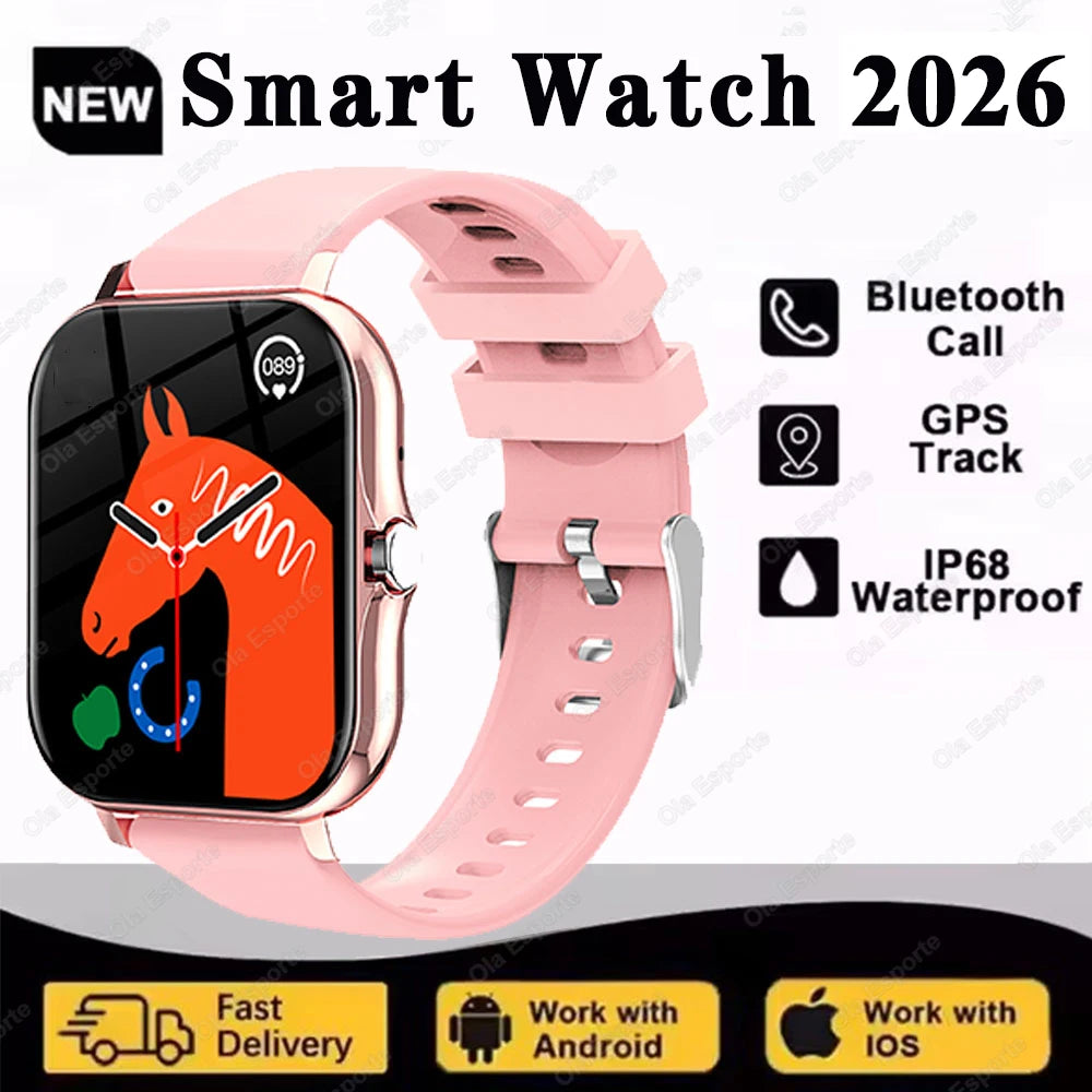 2026 New Smart Watch Men Android Phone Bluetooth Call Blood Oxygen/Pressure Monitoring Sports Waterproof Women Smart Watch HW12