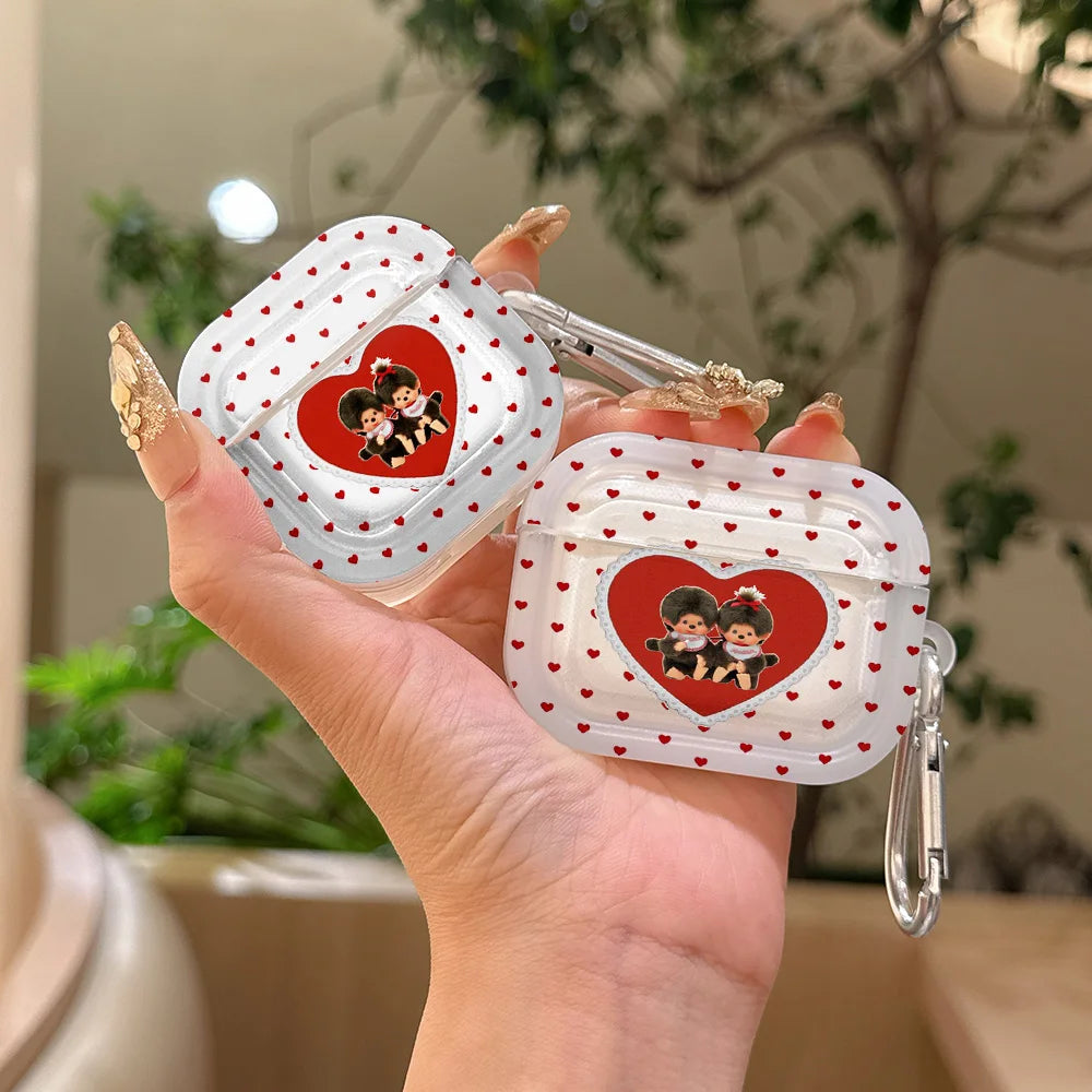 Red polka dot M-Monchhichi Translucent Silicone Case for Airpods 4 3 Pro 2 1 Wireless earphone Headphone Pro2 Protective Covers