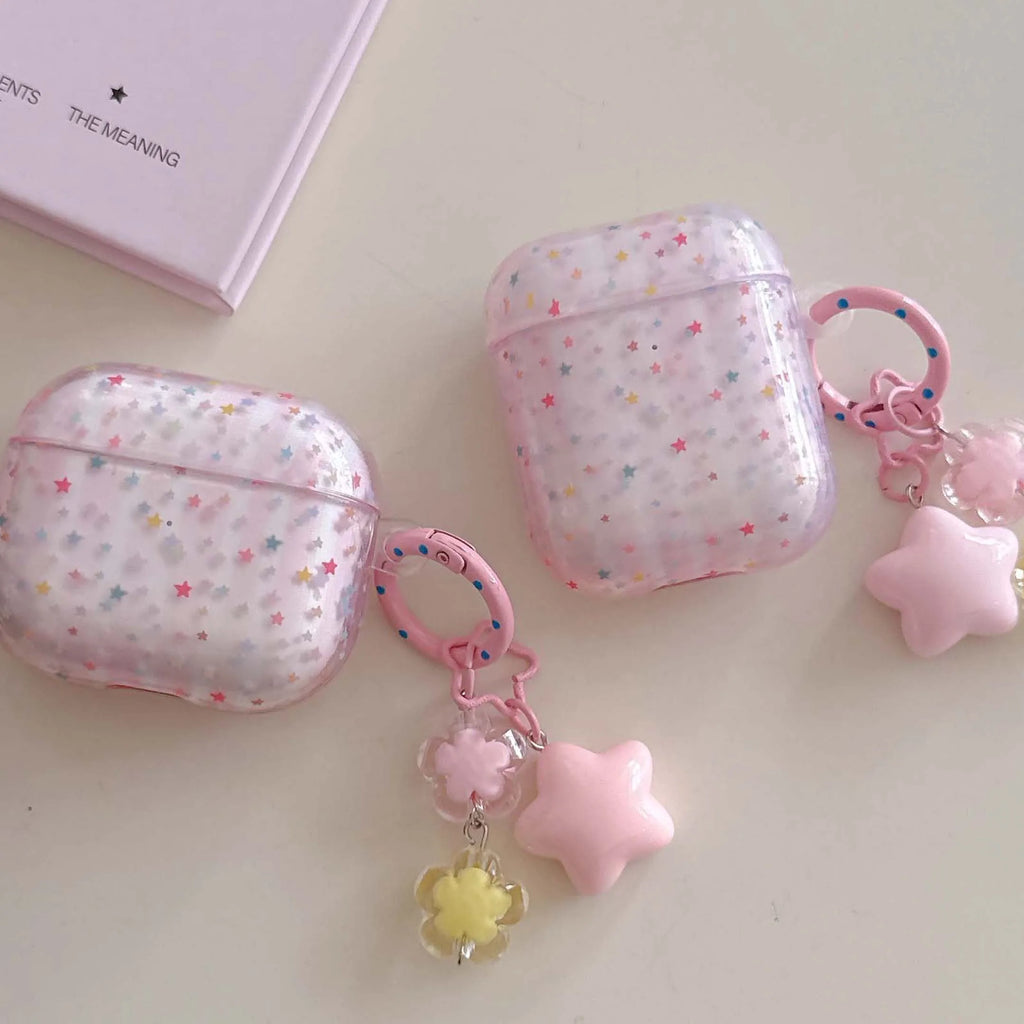Pink colorful stars ins pendant imd earphone case wireless bluetooth charging box for apple airpods pro 3 2 2nd 4 1
