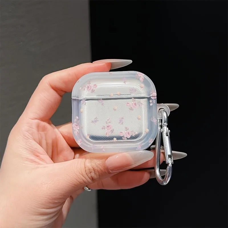 Elegant Ditsy Floral Earphone Case for AirPods 1/2/3/4 Earbuds Cover For AirPods Pro 2/Pro 3/Pro Protective Shell With Carabiner