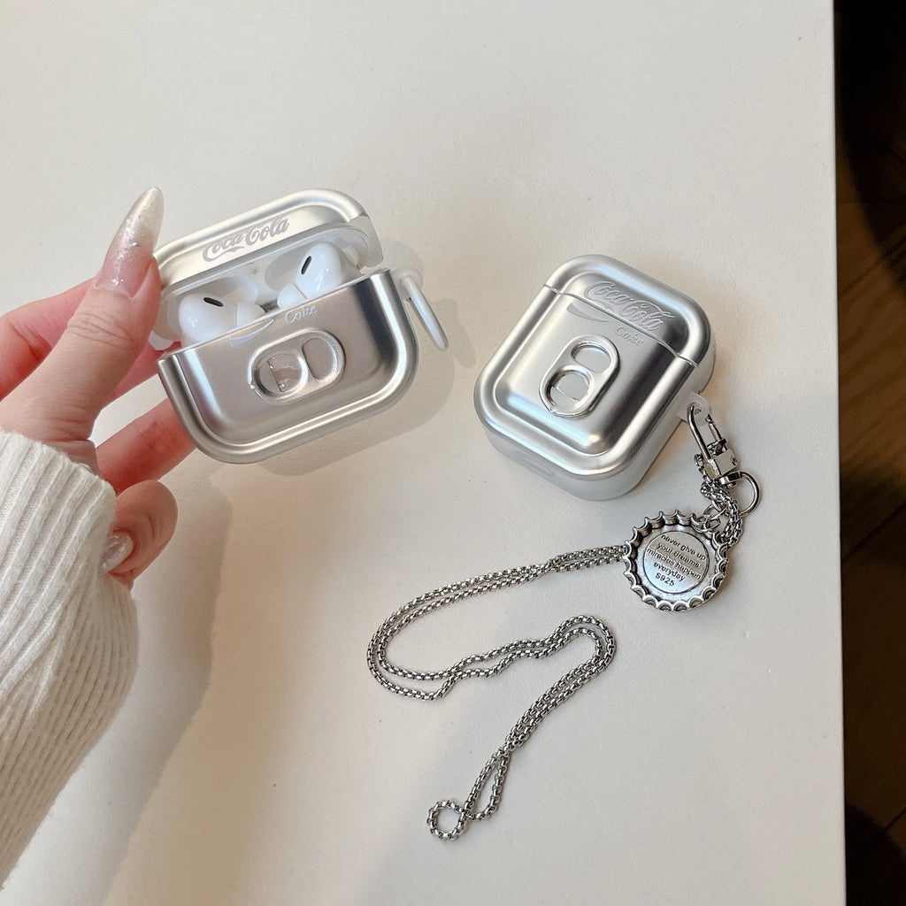 3D Pull tab Electroplate Earphone Case For Airpods Pro 3 Protective Cover For Apple Airpods Pro 3 Case Silver TPU With Chain
