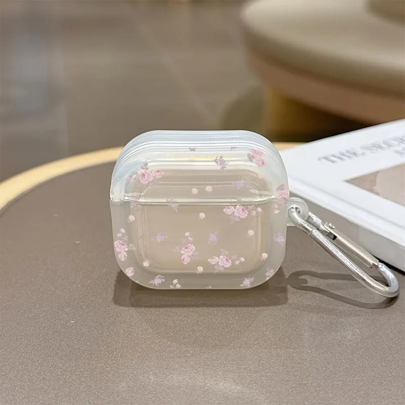 Elegant Ditsy Floral Earphone Case for AirPods 1/2/3/4 Earbuds Cover For AirPods Pro 2/Pro 3/Pro Protective Shell With Carabiner