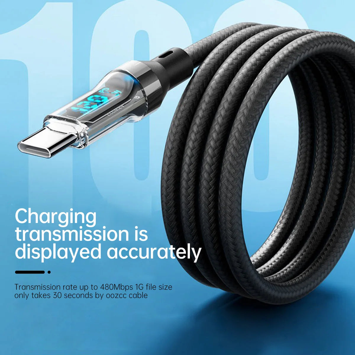OOZCC LCD Watt Display Cable, Max 120W Super Fast Charging USB Type C Cable Data Transfer, USB A to Lightning for IPhone14 Pro