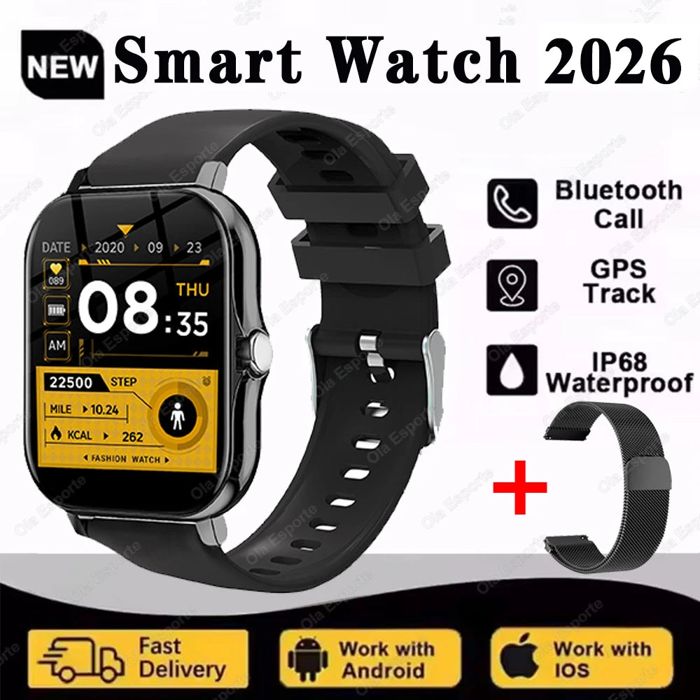 2026 New Smart Watch Men Android Phone Bluetooth Call Blood Oxygen/Pressure Monitoring Sports Waterproof Women Smart Watch HW12