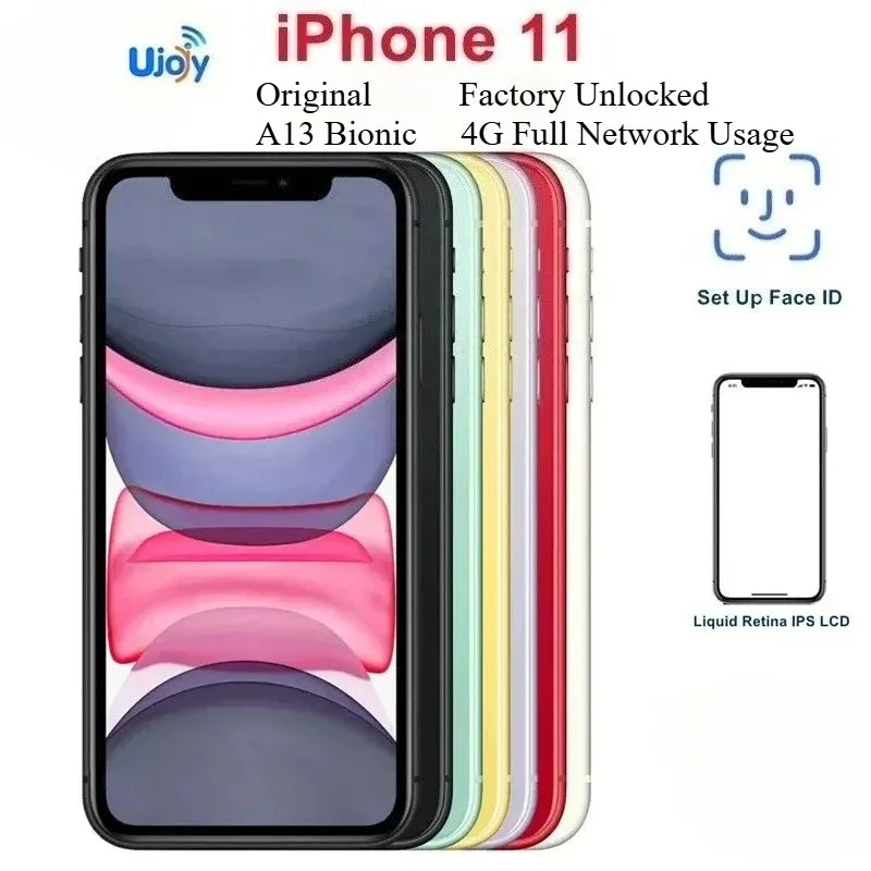 Apple iPhone 11 6.1" Liquid Retina Display A13 Bionic Chip 4GB RAM 64/128GB ROM Factory Unlocked Original Refurbished Smartphone