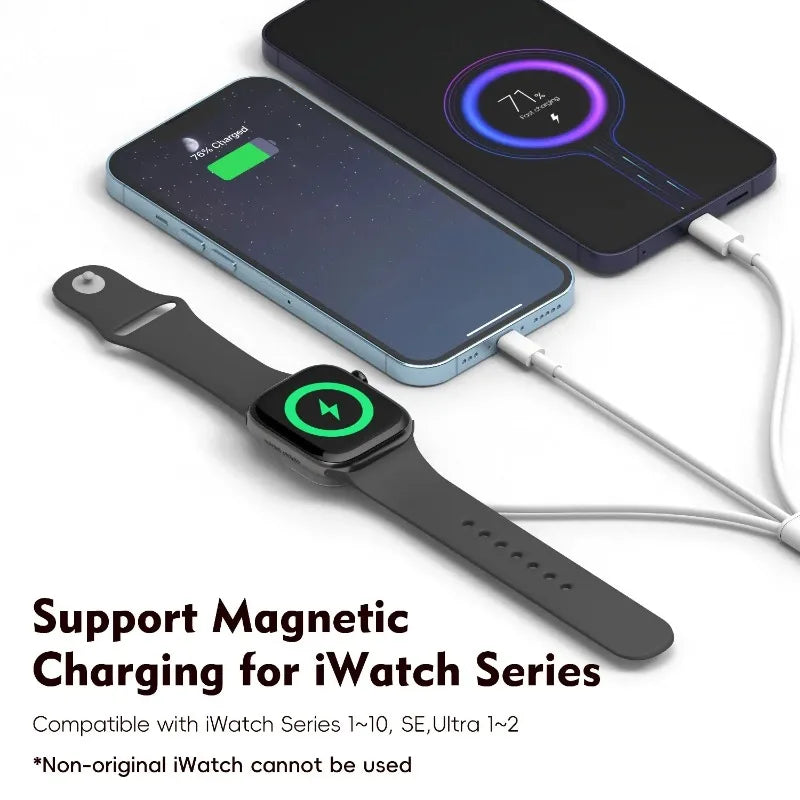 3 in 1  Magnetic Watch Charger Phone Charging Cable for iWatch 11 S10 SE Ultra & AirPods Pro 3 Dual Type C Fast Charging Station
