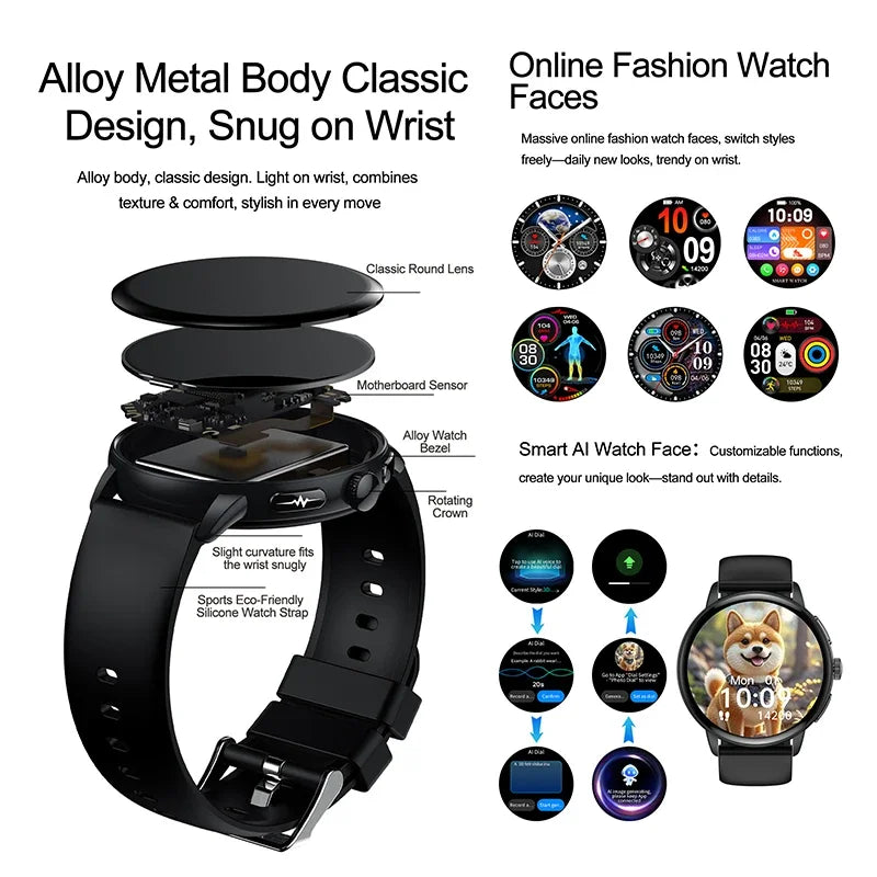 2026 Smart Watch AMOLED Display ECG PPG HRV Health Tracking Bluetooth Calling Temperature Monitor Waterproof Fitness Tracker iOS