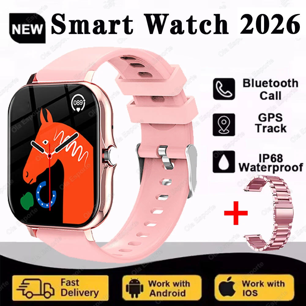 2026 New Smart Watch Men Android Phone Bluetooth Call Blood Oxygen/Pressure Monitoring Sports Waterproof Women Smart Watch HW12