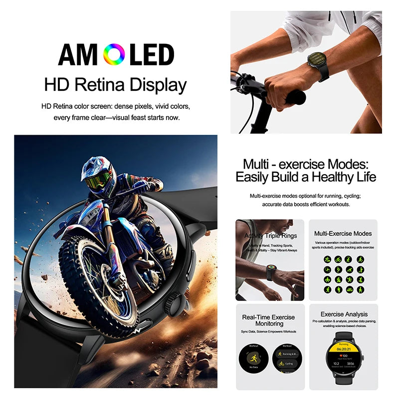 2026 Smart Watch AMOLED Display ECG PPG HRV Health Tracking Bluetooth Calling Temperature Monitor Waterproof Fitness Tracker iOS