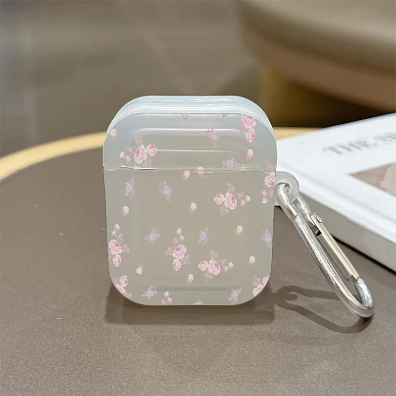 Elegant Ditsy Floral Earphone Case for AirPods 1/2/3/4 Earbuds Cover For AirPods Pro 2/Pro 3/Pro Protective Shell With Carabiner