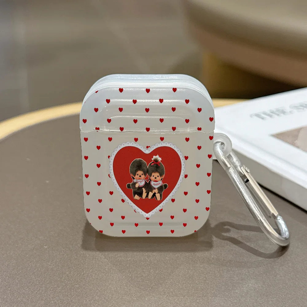 Red polka dot M-Monchhichi Translucent Silicone Case for Airpods 4 3 Pro 2 1 Wireless earphone Headphone Pro2 Protective Covers