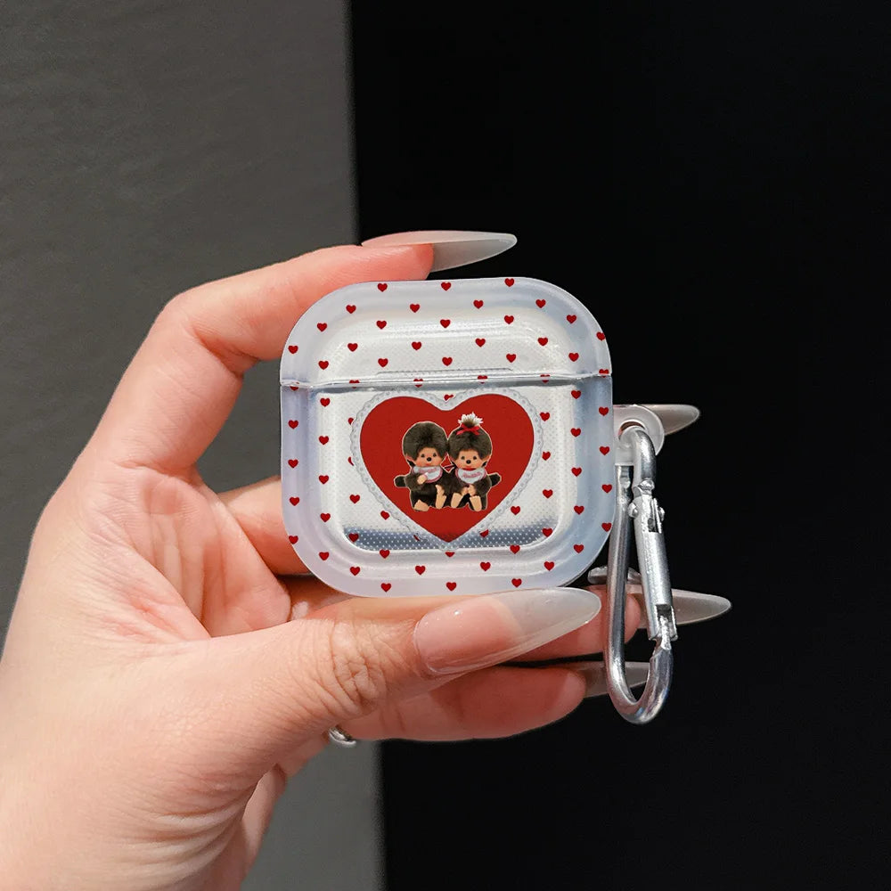 Red polka dot M-Monchhichi Translucent Silicone Case for Airpods 4 3 Pro 2 1 Wireless earphone Headphone Pro2 Protective Covers