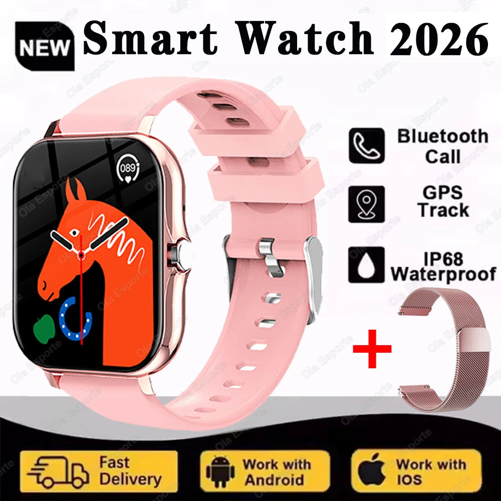 2026 New Smart Watch Men Android Phone Bluetooth Call Blood Oxygen/Pressure Monitoring Sports Waterproof Women Smart Watch HW12