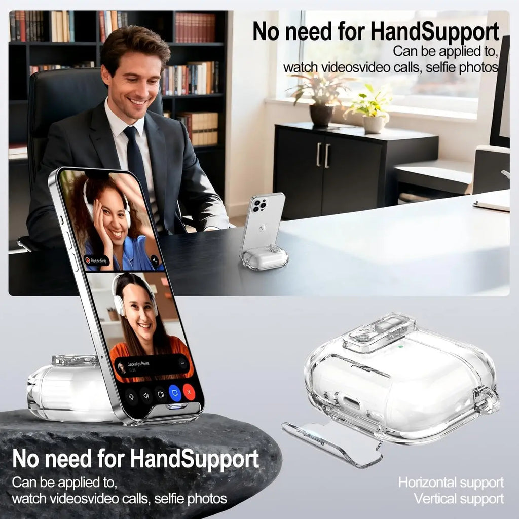 Case for AirPods Pro 3/Pro2/Pro/4 Safety Lock Phone Stand Design Auto-Open Lid Case Cover with Keychain for AirPods 4/Pro 3/Pro