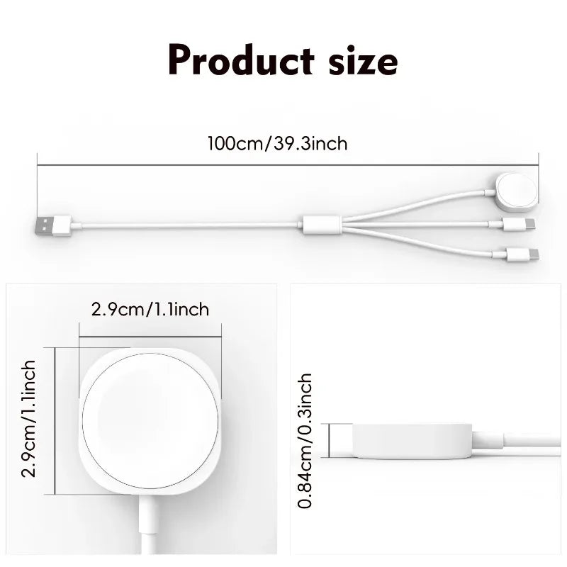 3 in 1  Magnetic Watch Charger Phone Charging Cable for iWatch 11 S10 SE Ultra & AirPods Pro 3 Dual Type C Fast Charging Station
