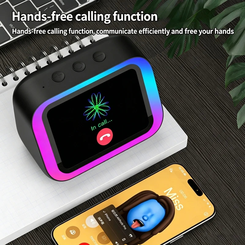 AI Voice Assistant Bluetooth Speaker With RGB Color Lighting Alarm Clock LED Screen Weather Clock Display Electronic Speaker