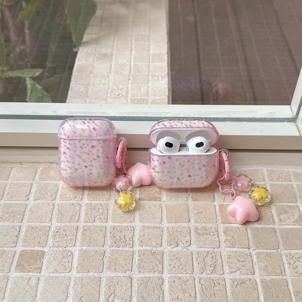 Pink colorful stars ins pendant imd earphone case wireless bluetooth charging box for apple airpods pro 3 2 2nd 4 1