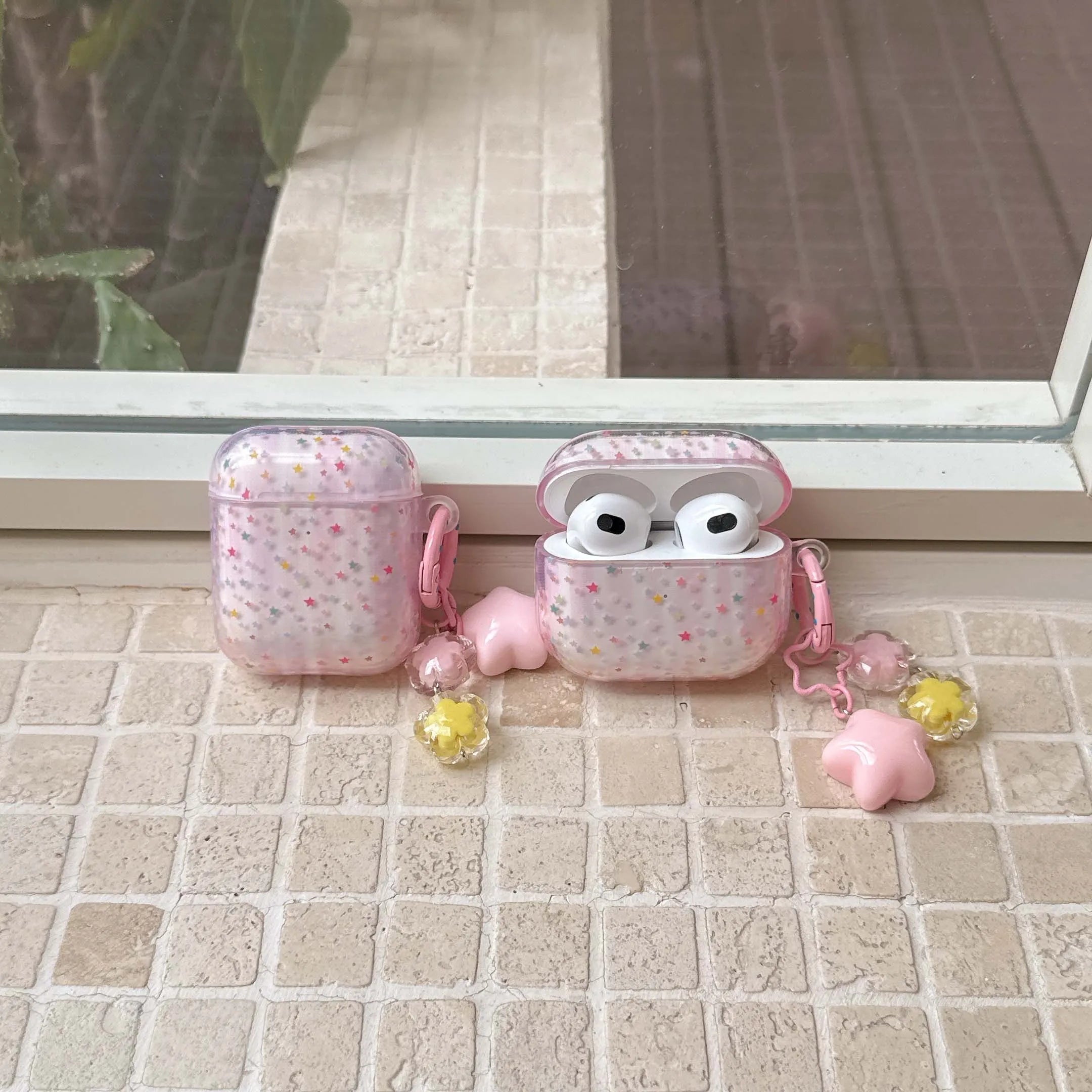 Pink colorful stars ins pendant imd earphone case wireless bluetooth charging box for apple airpods pro 3 2 2nd 4 1