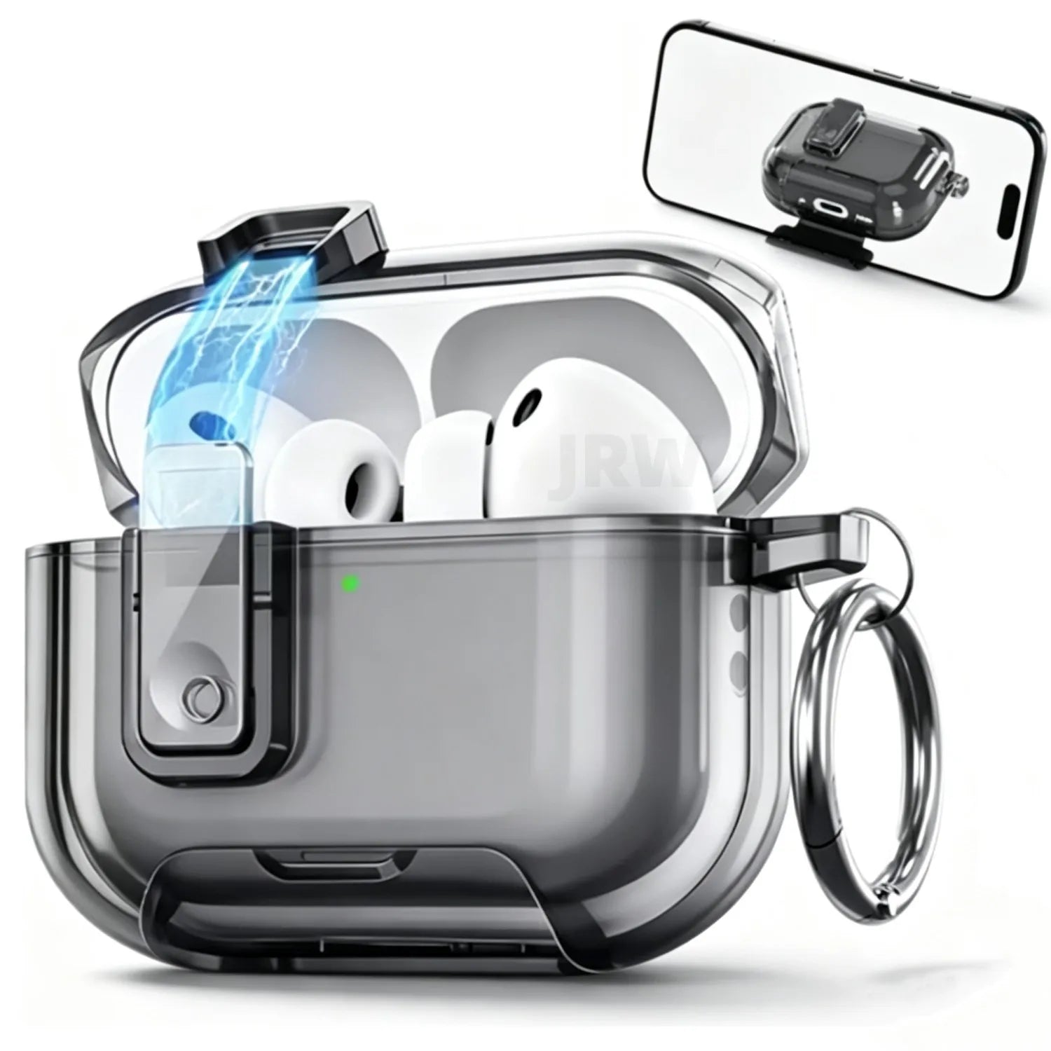 Case for AirPods Pro 3/Pro2/Pro/4 Safety Lock Phone Stand Design Auto-Open Lid Case Cover with Keychain for AirPods 4/Pro 3/Pro